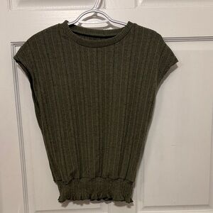 Olive Green Ribbed Women's Top